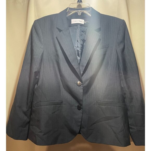 Calvin Klein Womens Dark Gray Pinstripe Blazer Jacket Size 14 - Picture 1 of 3